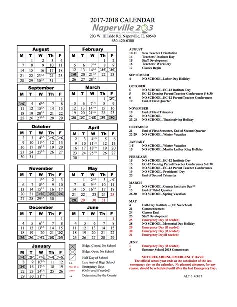 District 203 Naperville Calendar